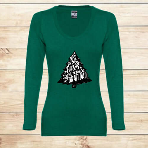 T-shirt comprida Mulher Árvore Natal – Celebre com Estilo | Compre Já
