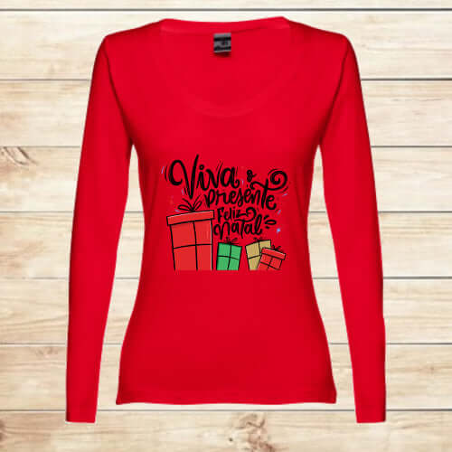 T-shirt comprida Mulher de Natal Viva o Presente