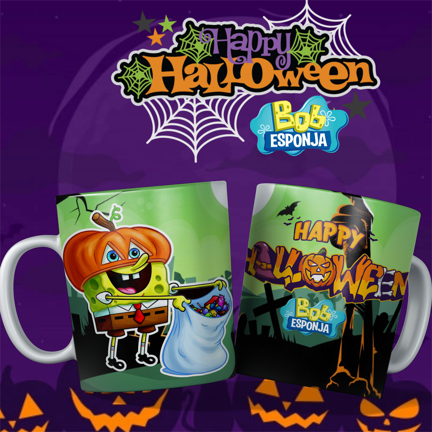 Caneca  Bob Esponja Halloween