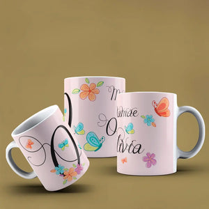 Taza con letras de búho