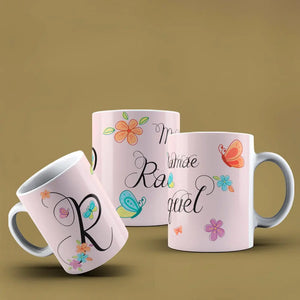 Taza con letras de búho