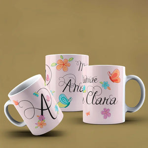 Taza con letras de búho