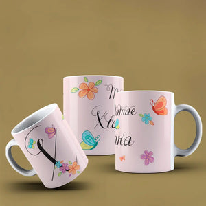 Taza con letras de búho