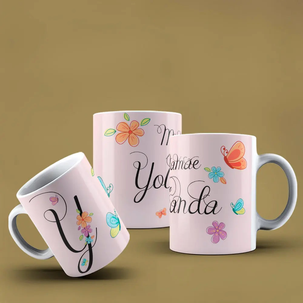 Taza con letras de búho