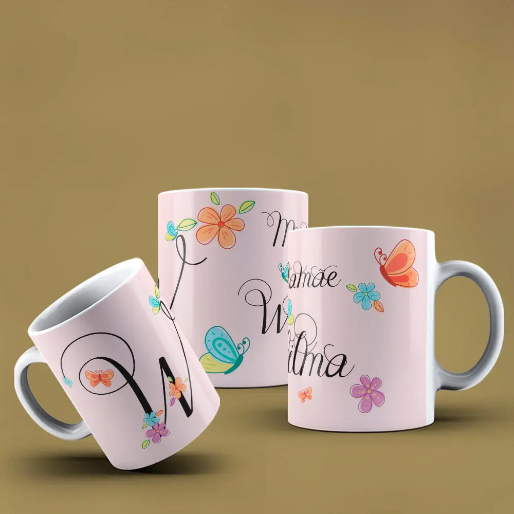 Taza con letras de búho