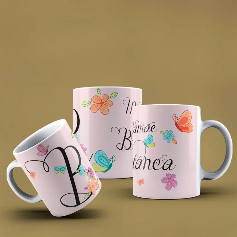 Caneca letra  Mamãe com nome
