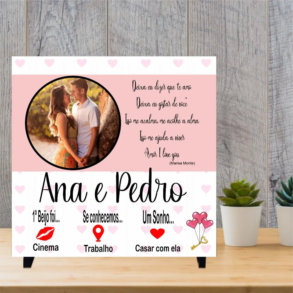 Azulejo Glitter Personalizado com Suporte 15x15 cm - Deixa dizer que te amo