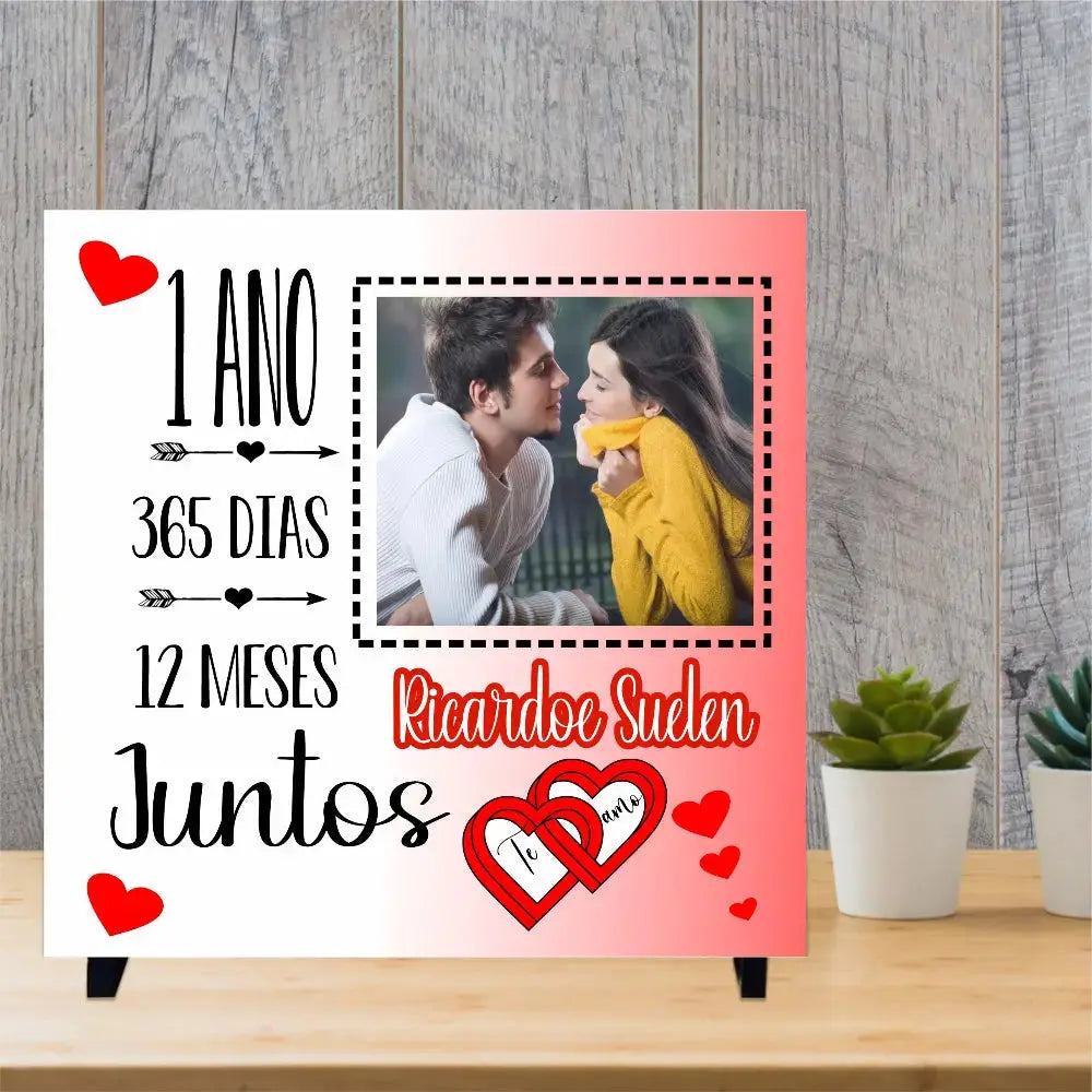 Azulejo Glitter Multicolor Sem Textura com Suporte 15x15 cm: Personalizado - Te Amo