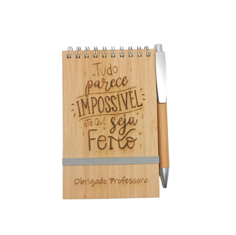 Bloco de Notas em Bambu com caneta