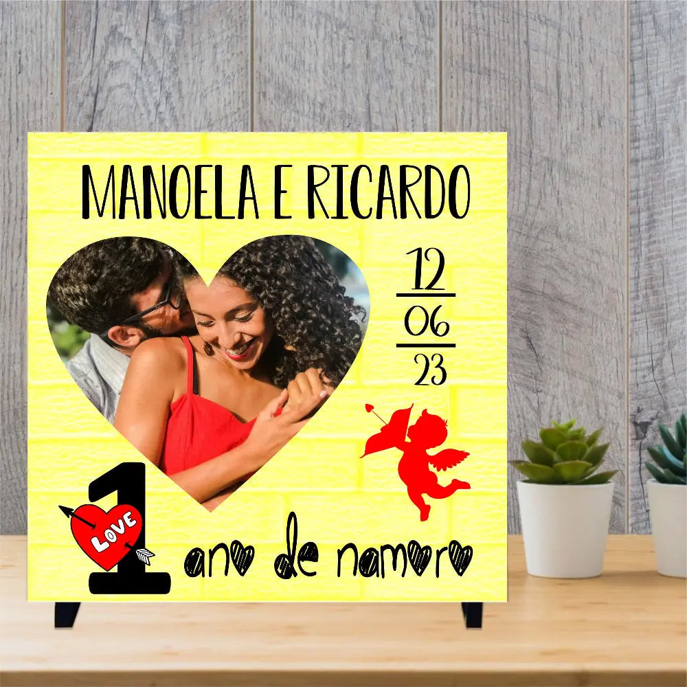 Azulejo Glitter Multicolor Sem Textura com Suporte 15x15 cm: Personalizado - Ano de namoro