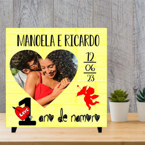 Azulejo Glitter Multicolor Sem Textura com Suporte 15x15 cm: Personalizado - Ano de namoro