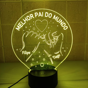 Acrílico LED de Melhor Pai do Mundo Personalizado 19cm