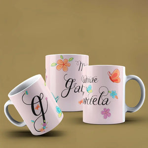 Taza con letras de búho