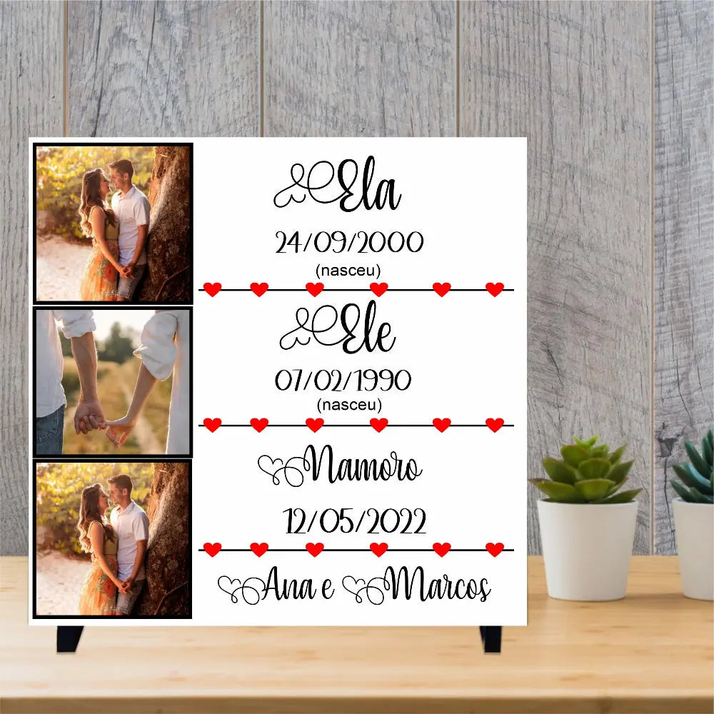 Azulejo Glitter Multicolor Sem Textura com Suporte 15x15 cm: Personalizado - Ela e Ele