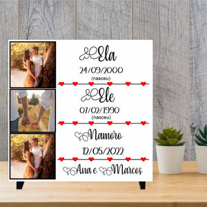 Azulejo Glitter Multicolor Sem Textura com Suporte 15x15 cm: Personalizado - Ela e Ele