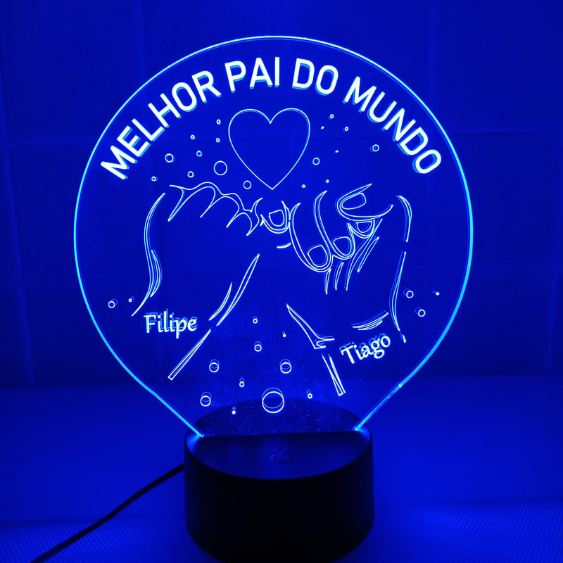 Acrílico LED de Melhor Pai do Mundo Personalizado 19cm