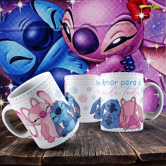 Caneca Stitch e Angel : Namorados