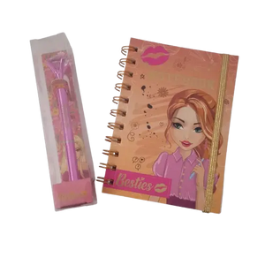 Juego de cuaderno y bolígrafo rosa Besties