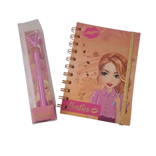 Juego de cuaderno y bolígrafo rosa Besties