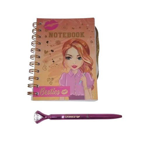 Juego de cuaderno y bolígrafo rosa Besties