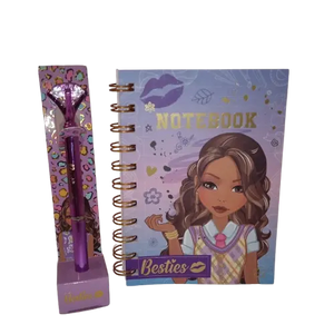 Juego de bolígrafos y cuaderno morado Besties