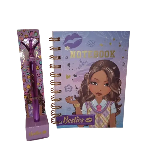 Juego de bolígrafos y cuaderno morado Besties