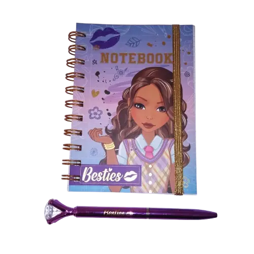 Juego de bolígrafos y cuaderno morado Besties