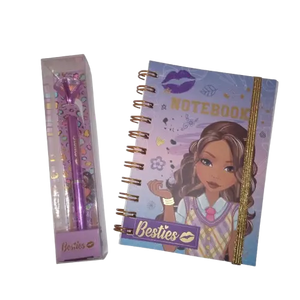 Juego de bolígrafos y cuaderno morado Besties