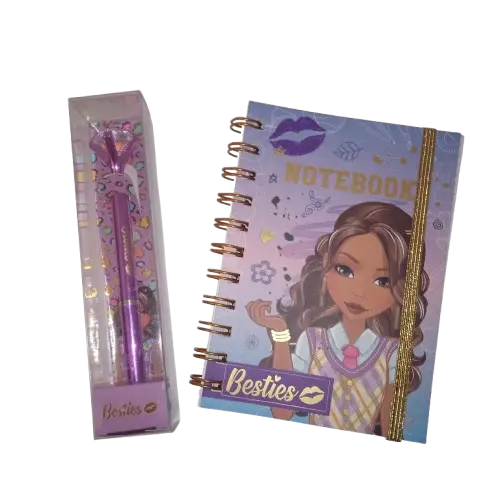 Juego de bolígrafos y cuaderno morado Besties