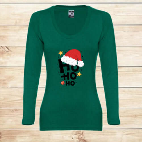 T-shirt comprida Mulher Gorro de Natal HOHOHO
