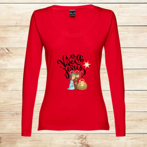 T-shirt comprida Mulher de Natal Viva o Rei 2