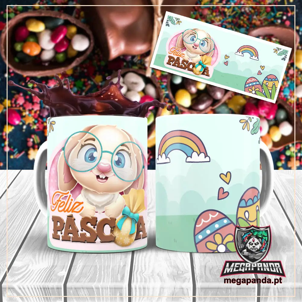 Caneca Coelhinho Rainbow Páscoa Brindes