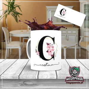 Taza con letras de búho