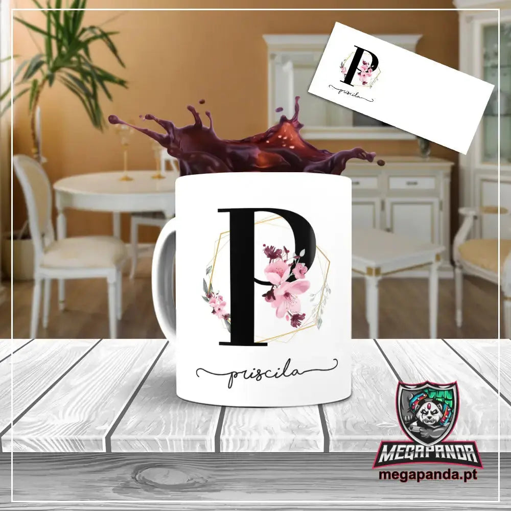 Taza con letras de búho