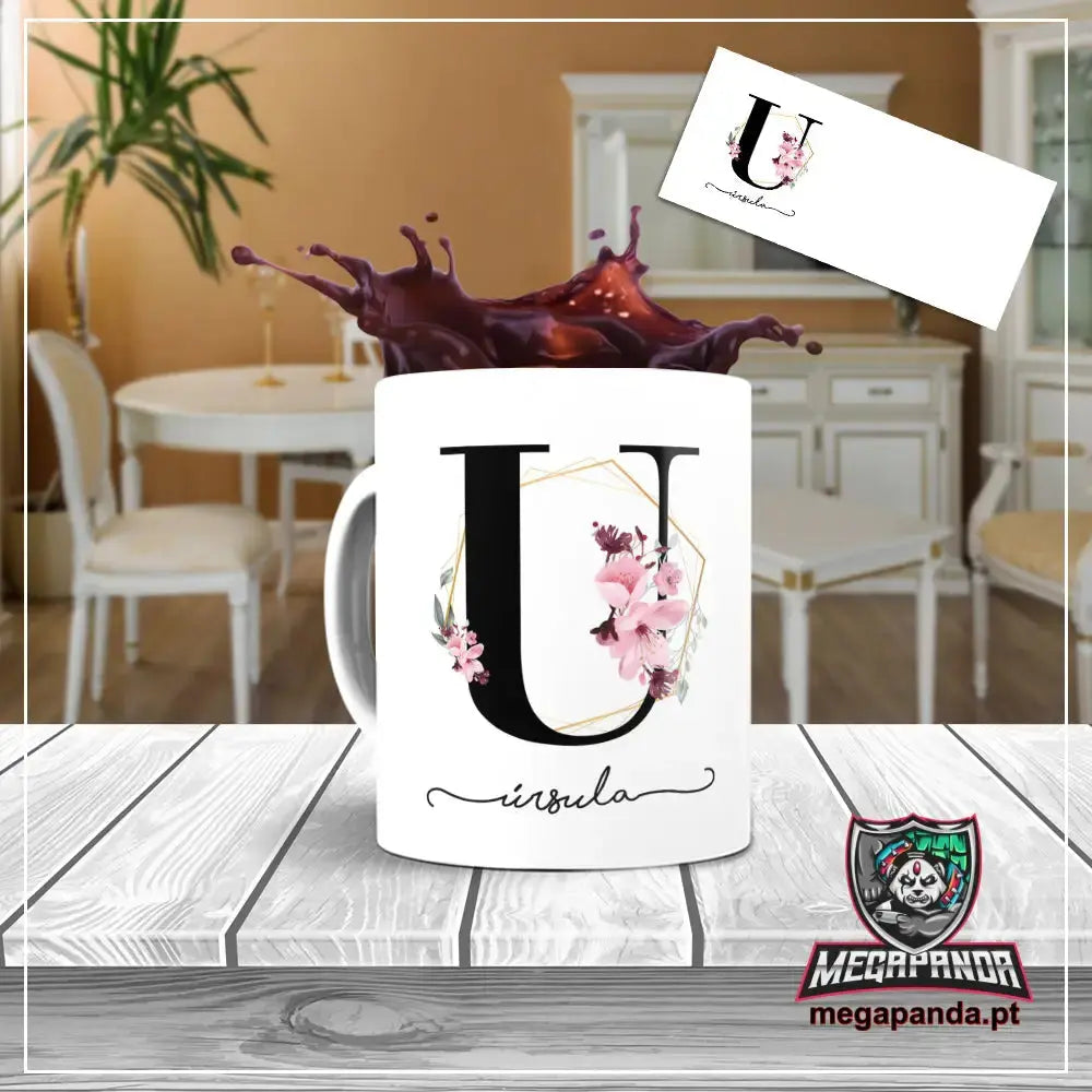 Taza con letras de búho