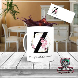 Taza con letras de búho