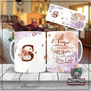 Taza con letras de búho