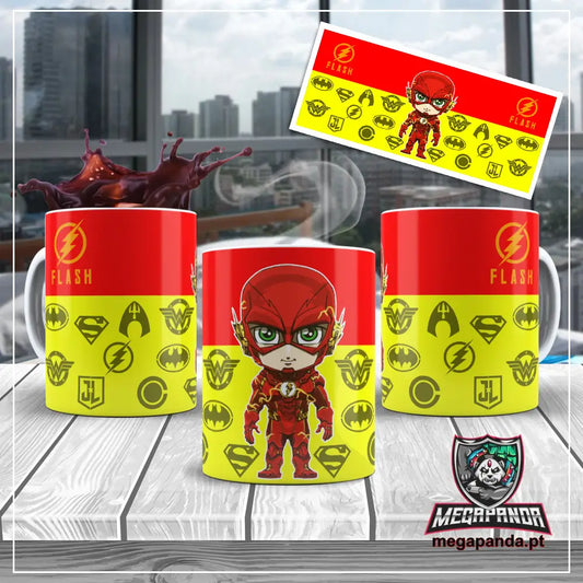 Caneca Liga Da Justiça Flash Chibi Brindes