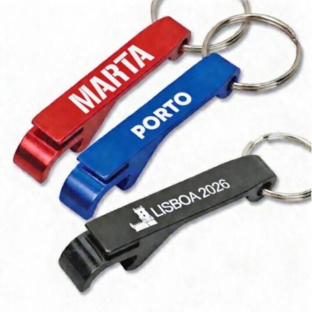 Porta-chaves abre-garrafas personalizável de metal