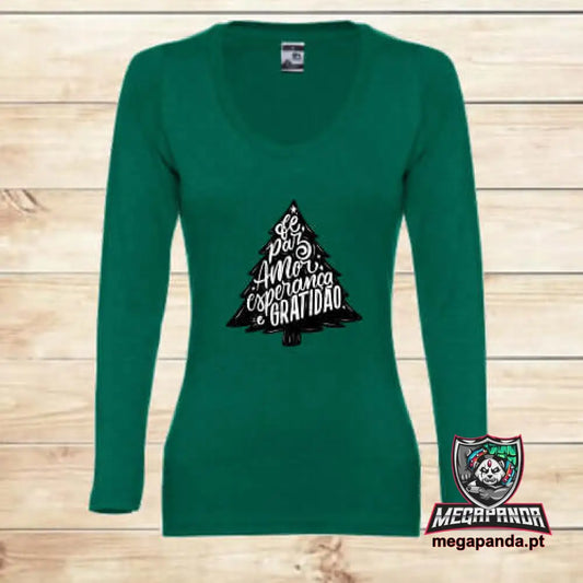 T-Shirt Comprida Mulher Árvore Natal – Celebre Com Estilo | Compre Já S Comprida