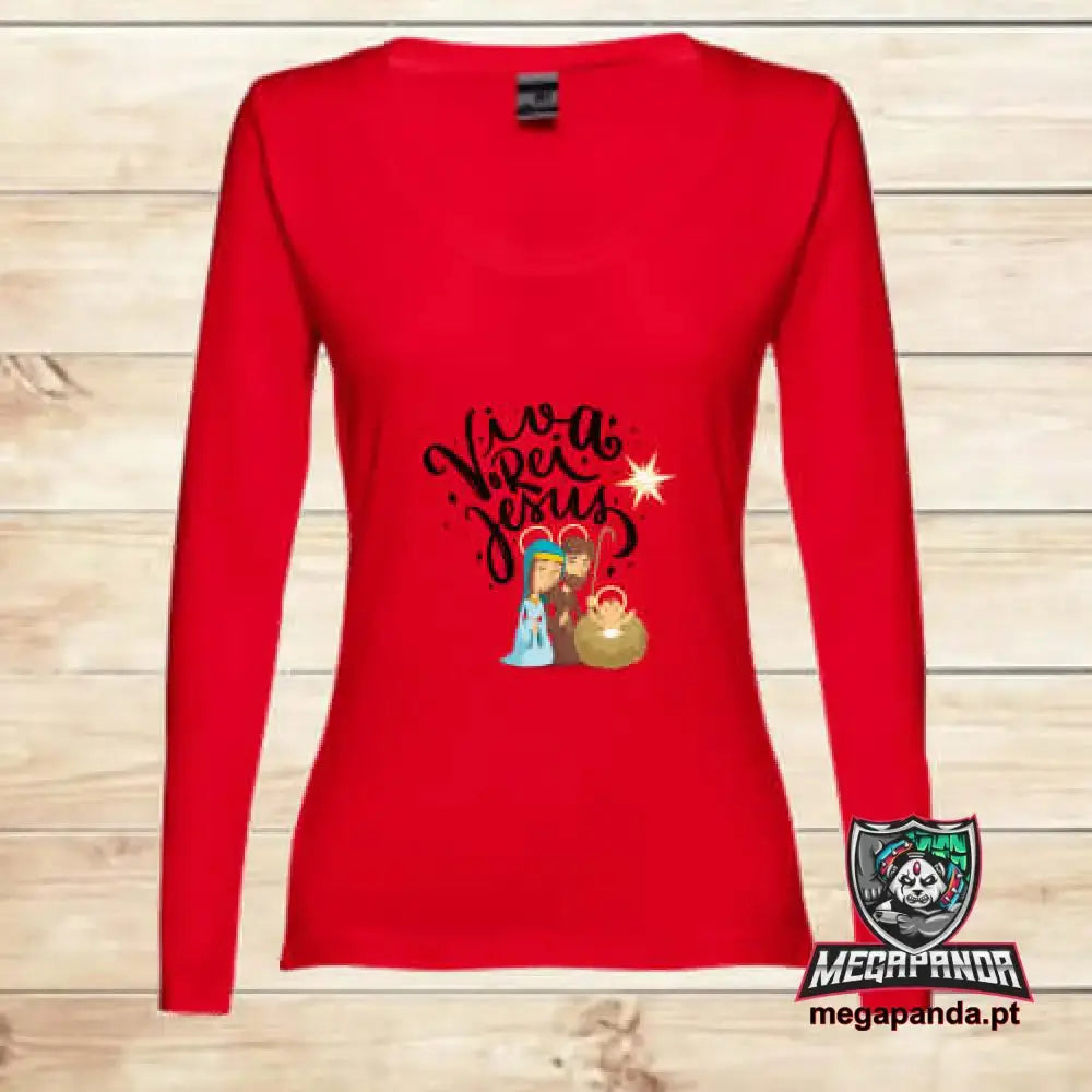 T-shirt comprida Mulher de Natal Viva o Rei 2
