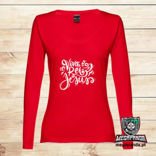 T-Shirt Comprida Mulher De Natal Viva O Rei S Comprida