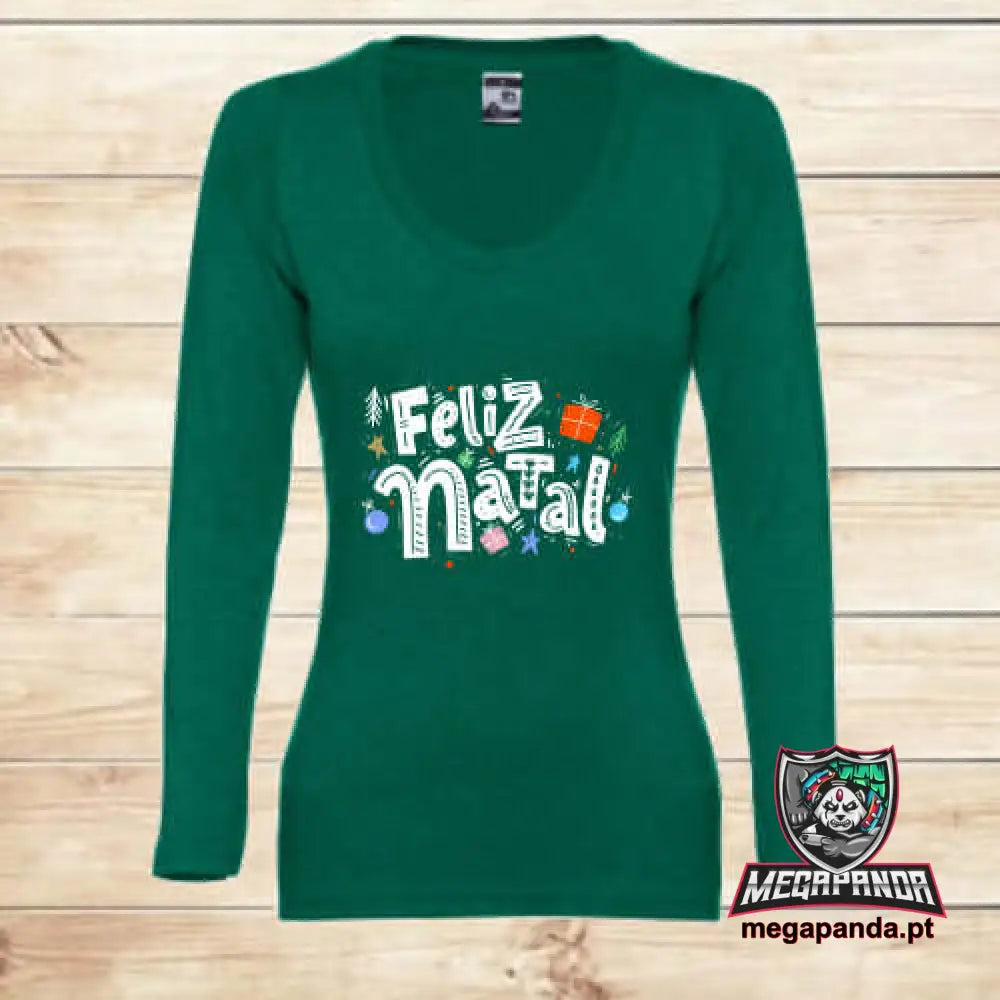 T-Shirt Comprida Mulher Feliz Natal Bold S Comprida