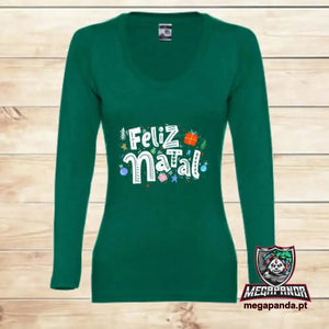 Camiseta Larga Mujer Feliz Navidad Negrita