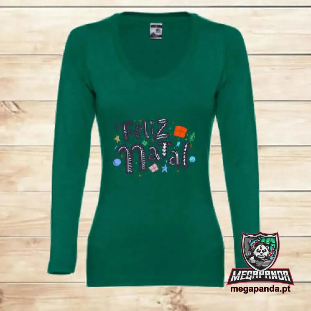 Camiseta Larga Mujer Feliz Navidad Regalo