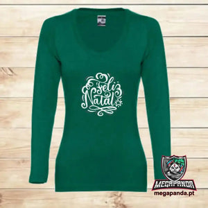 Camiseta larga mujer verde feliz navidad