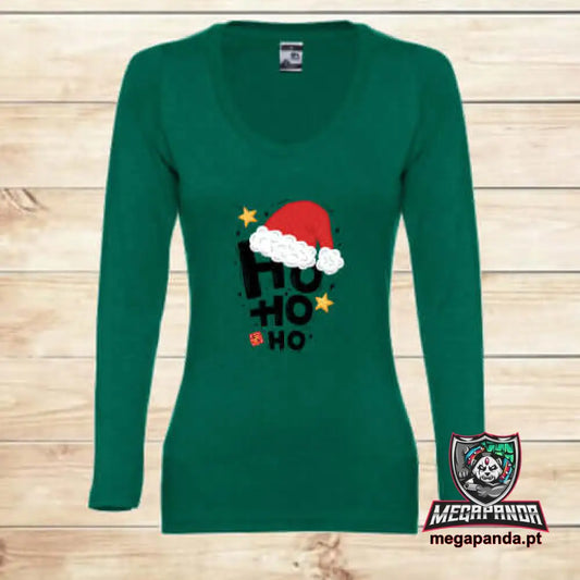 T-Shirt Comprida Mulher Gorro De Natal Hohoho S Comprida