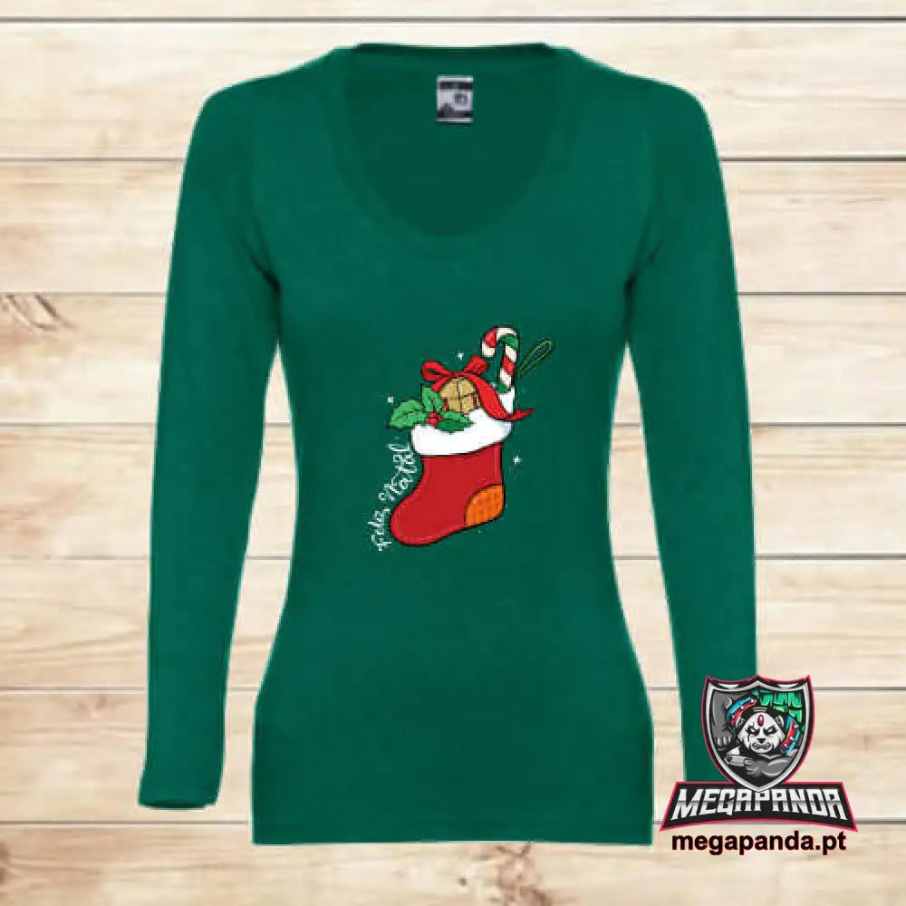 T-Shirt Comprida Mulher Meia De Natal S Comprida