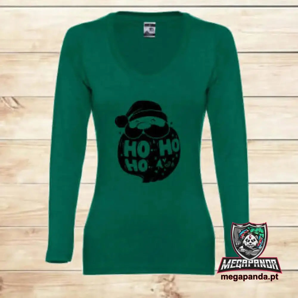 Camiseta Larga Mujer Navidad Barba HOHOHO Negro