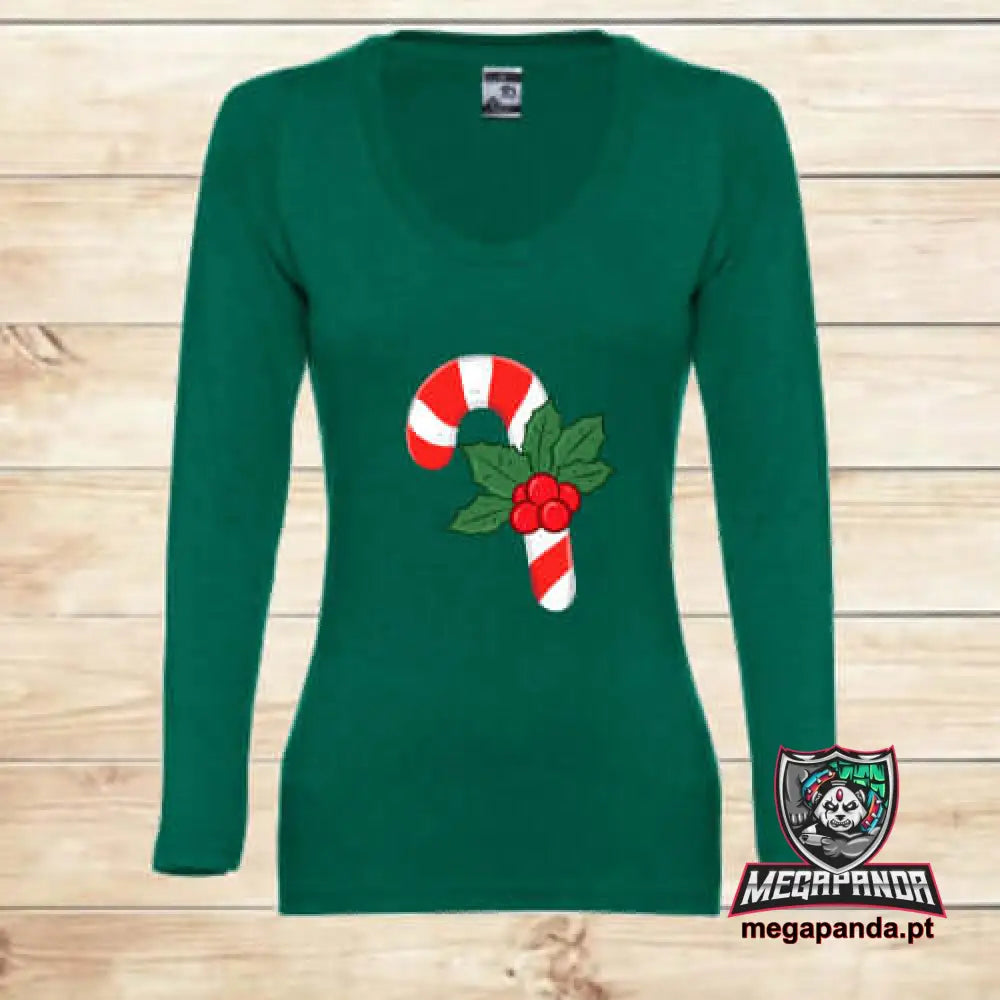 T-Shirt Comprida Mulher Natal Bengala S Comprida